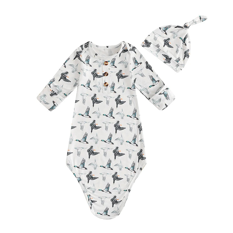 Organic Cotton Long Sleeve Baby Sleep Sack with Cute Animal Print Newborn Gown Baby Wearable Blanket for Girls and Boys