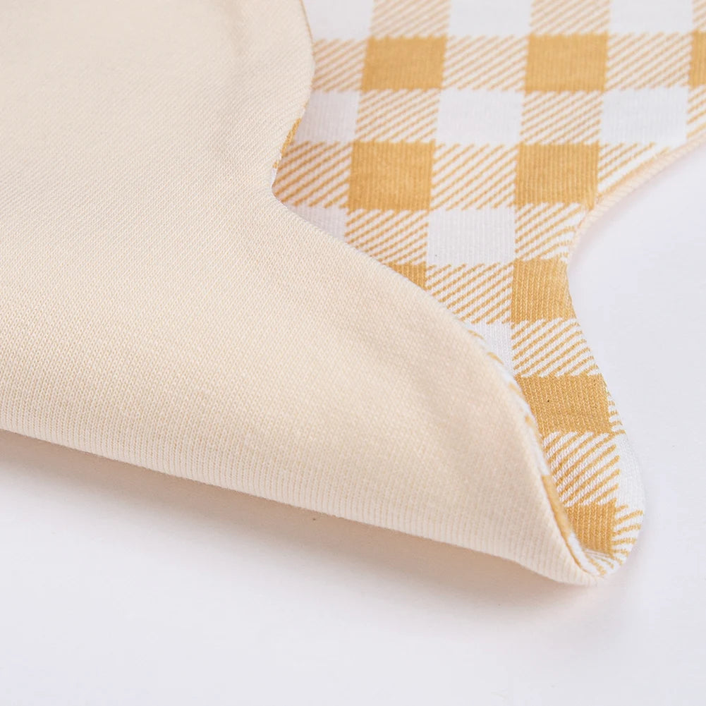 360° Cotton Baby Bibs for Kids Boys Girls Plaid Saliva Towel Cute Korea Rotativo Petal Neck Adjustable Button Feeding Burp Cloth