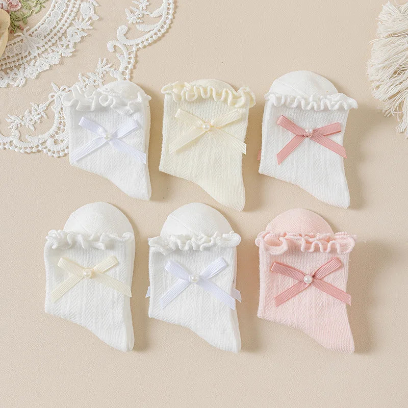 3 Pairs/lot Kids Socks Bowknot Princess Spring Summer Cotton Girls Socks Cute Children Baby Little Girl Clothing Accessories