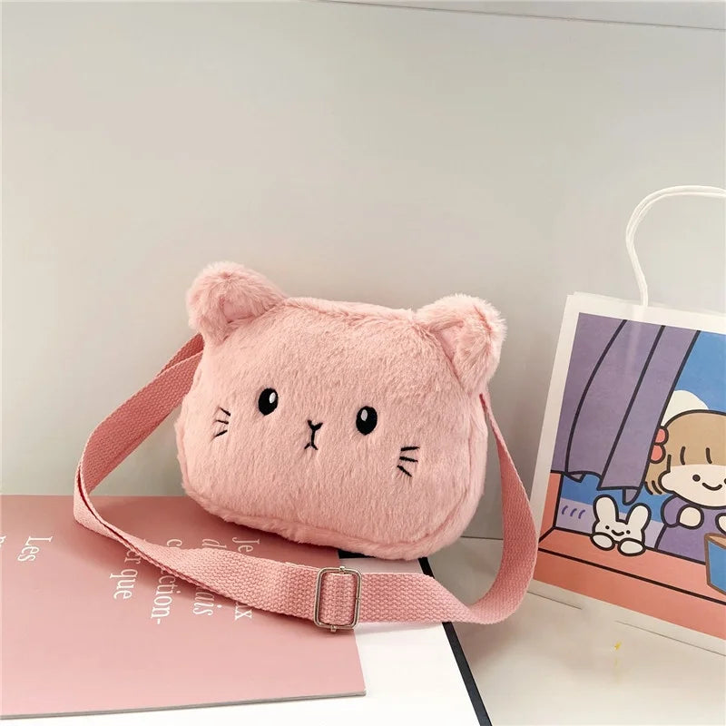 1 Piece Cute Kids Bag for Girls Kawaii Cartoon Animal Cat Messenger Bag for Children Portable High Capacity Outdoor Plush Bag