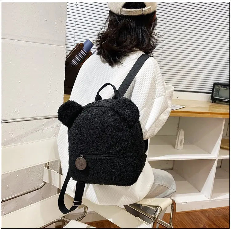 Cute Bear Ear Plush Backpack for Kids Adult Lamb Fleece Shoulder Bag High-capacity Korean Parent-Child Bags Boys Girls Backpacks