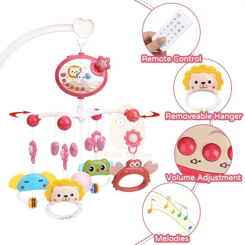 Baby Crib Mobile Rattle Toy For 0-12 Months Infant Rotating Musical Projector Night Light Bed Bell Educational For Newborn Gift