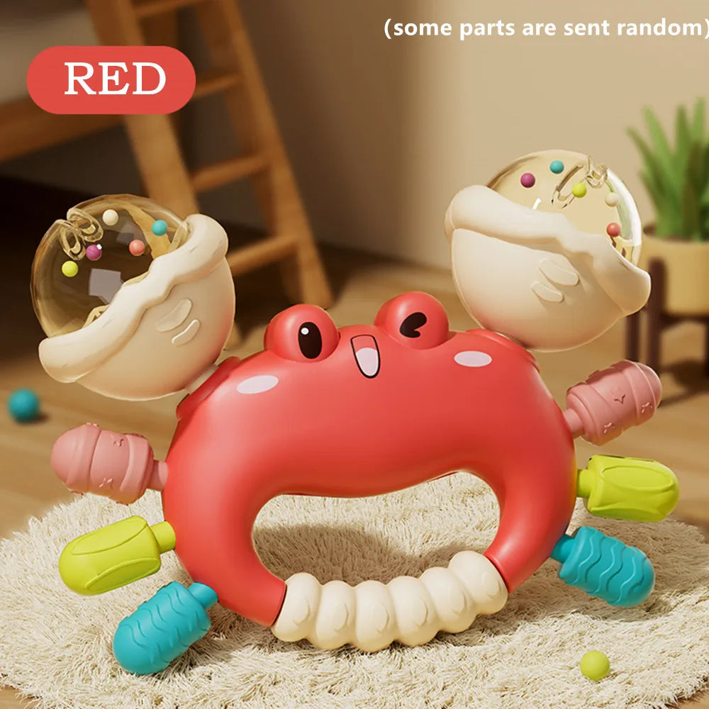1pc Hand Rattle Portable Sensory Teething Toy Sand Hammer Crab Hand Grip Toys Early Educational Toys for Boys and Girls Gift