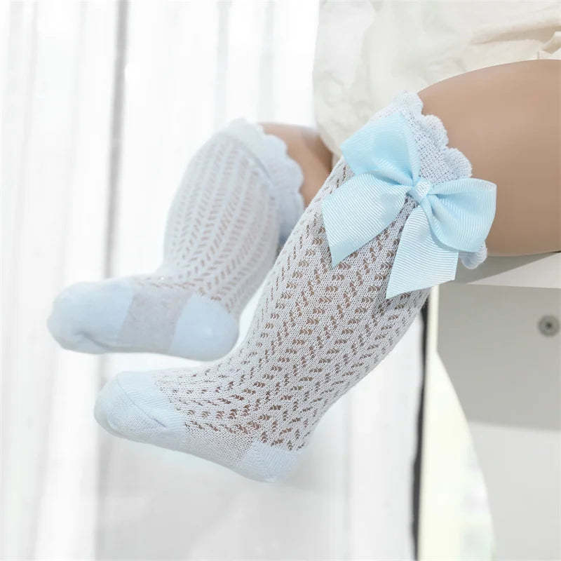 1/3Pairs Baby Girl Socks Toddler Big Bow Cotton Summer Mesh Infant Knee Socks Newborn Long Princess Socks For Girls 0-24Month