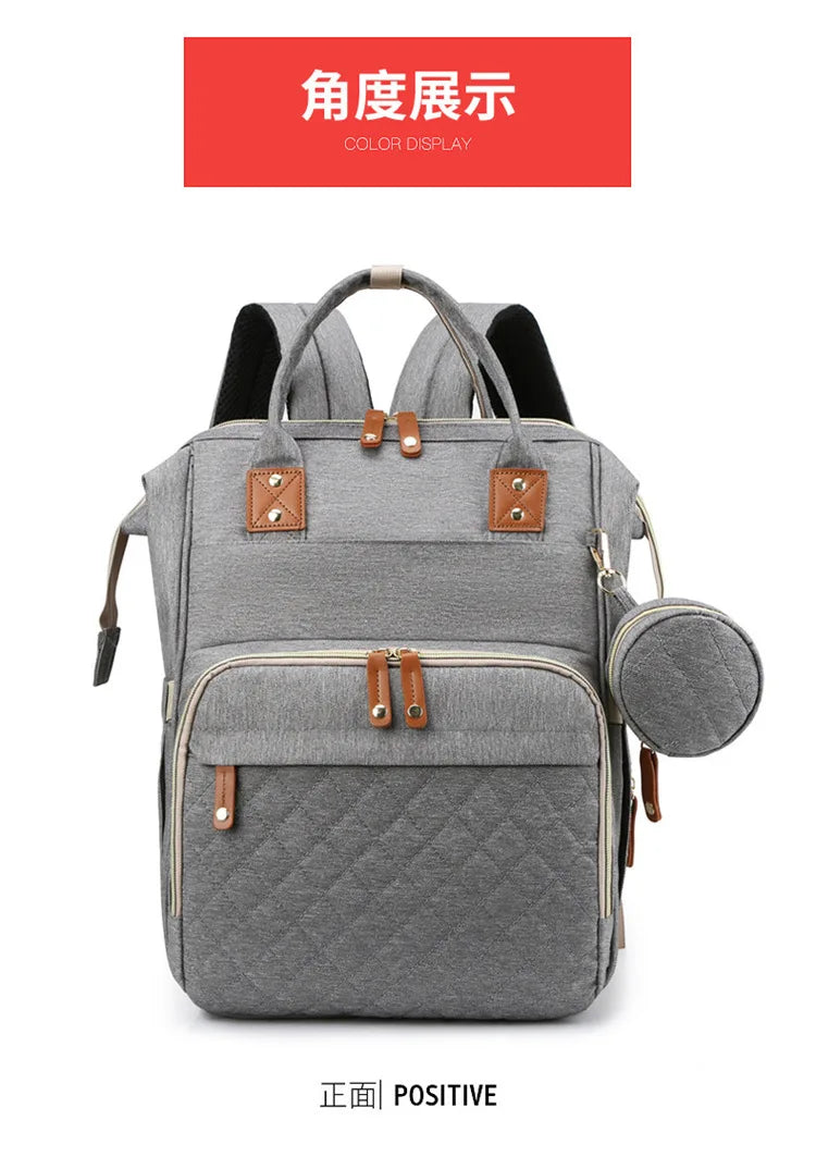 Mummy Backpack With Foldable Crib Soft Mattress Multifunctional Mommy Bags Baby Bottle Insulation Storage Bags Diaper Organizer