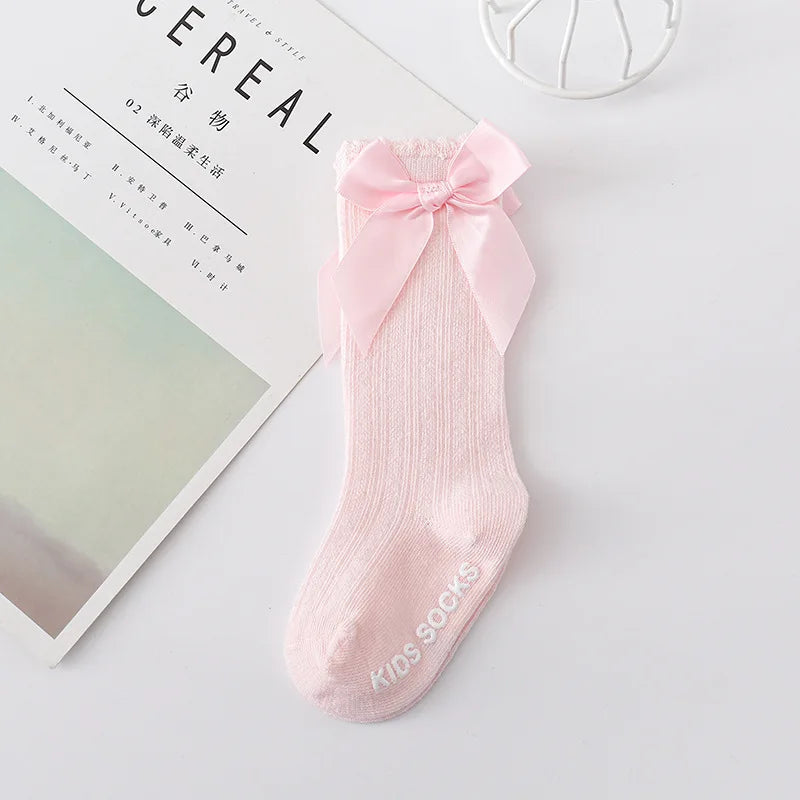 Red Bow Tie Knee High Tube Socks Girls' Christmas Stockings Infants Toddlers Soft Cotton Children Non Slip Floor Socks Baby Gift