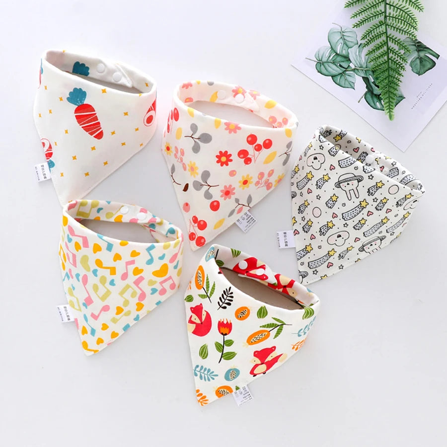 5pcs Pure Cotton Bandana Waterproof Bibs Baby Saliva Towel Triangle Scarf Newborn Boys Girls Absorbent Cloth Bib Saliva Scarf