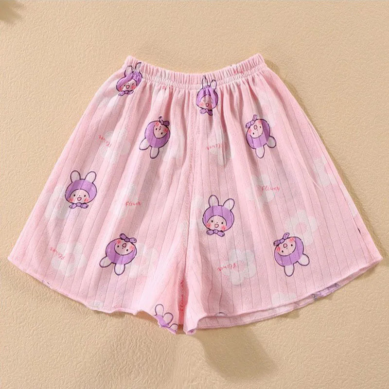 Summer Camisole Sling Tops+Shorts 2-Piece Set Girl's Soft Cotton Pajamas Fashion Cartoon Print Kids Home Clothes Casual Suit New