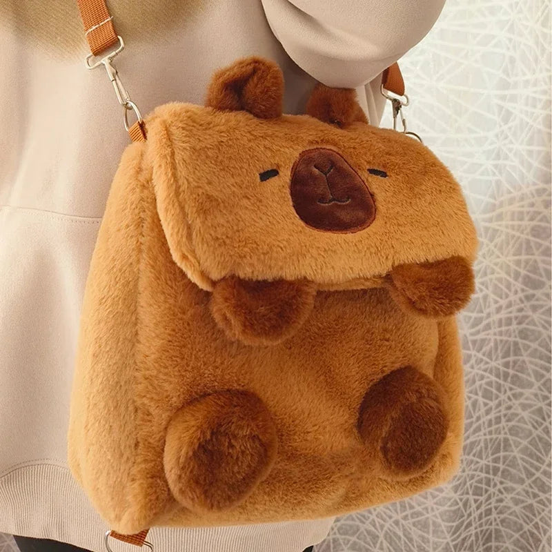 Student School Bag Artificial Fur Plush Capybara Bag Casual All-match Fur Bag Large Capacity Backpack School Backpack Mochila