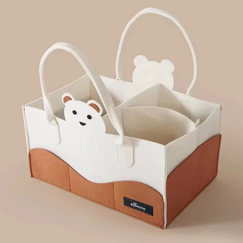 Baby Diaper Caddy Organizer Portable Nursery Essentials Storage Basket Bin Felt Diaper Bag Baby Organizer Pocket Mom Tote Basket
