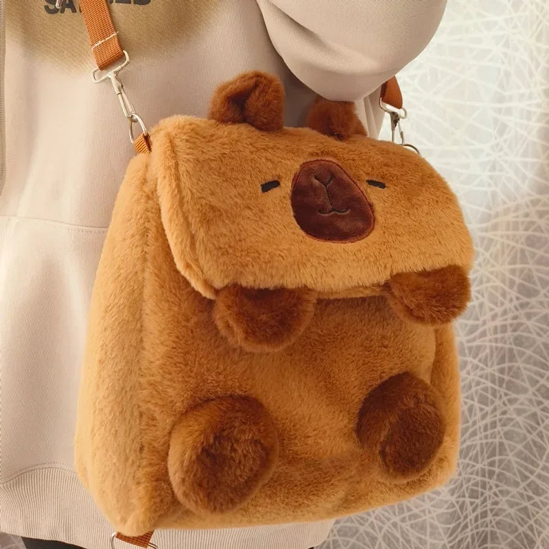 Student School Bag Artificial Fur Plush Capybara Bag Casual All-match Fur Bag Large Capacity Backpack School Backpack Mochila