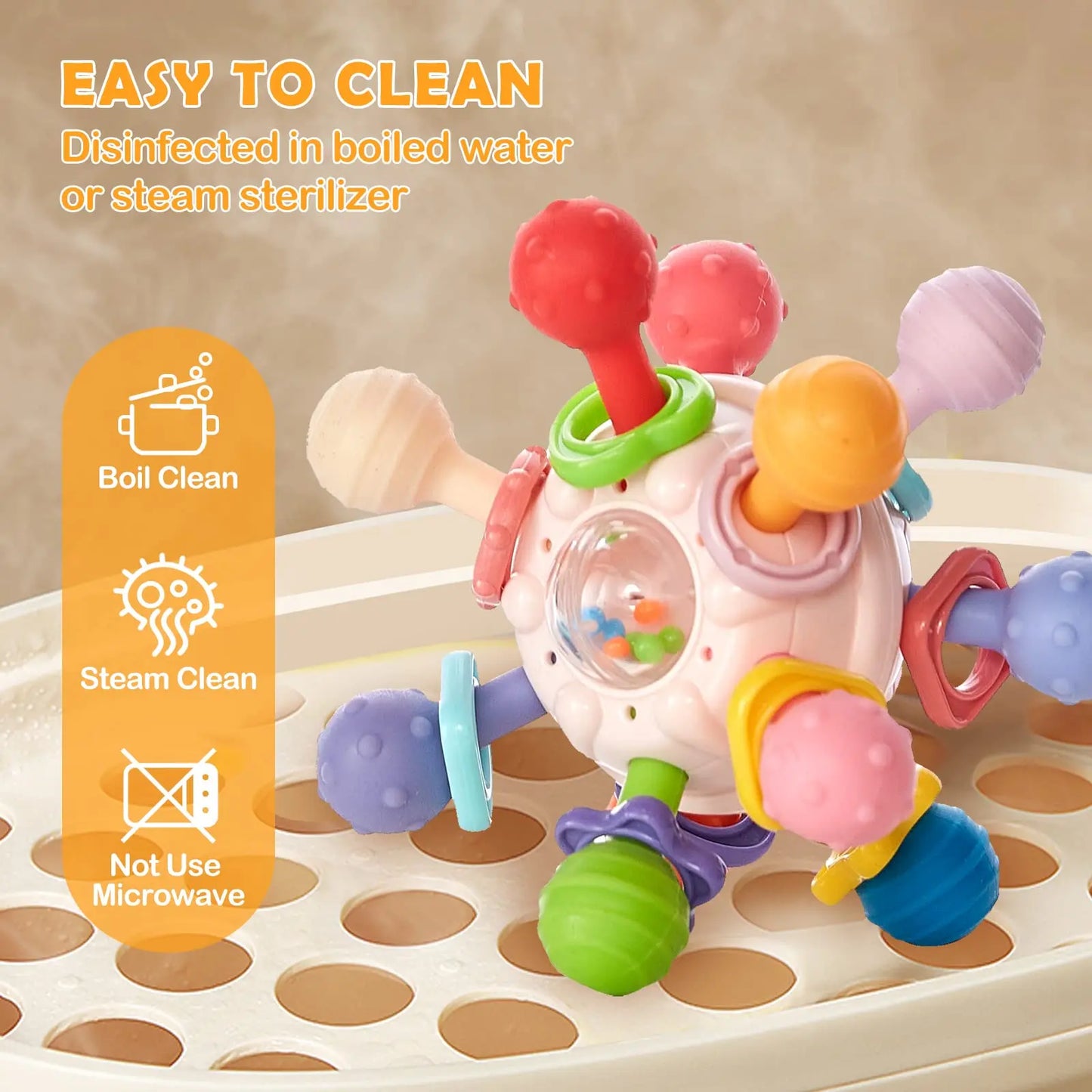Montessori Baby Teething Toys Sensory Chew Teething Ball Rattle Grasping Activities Babies Toys for 0-18 Months Girls Boys Gifts
