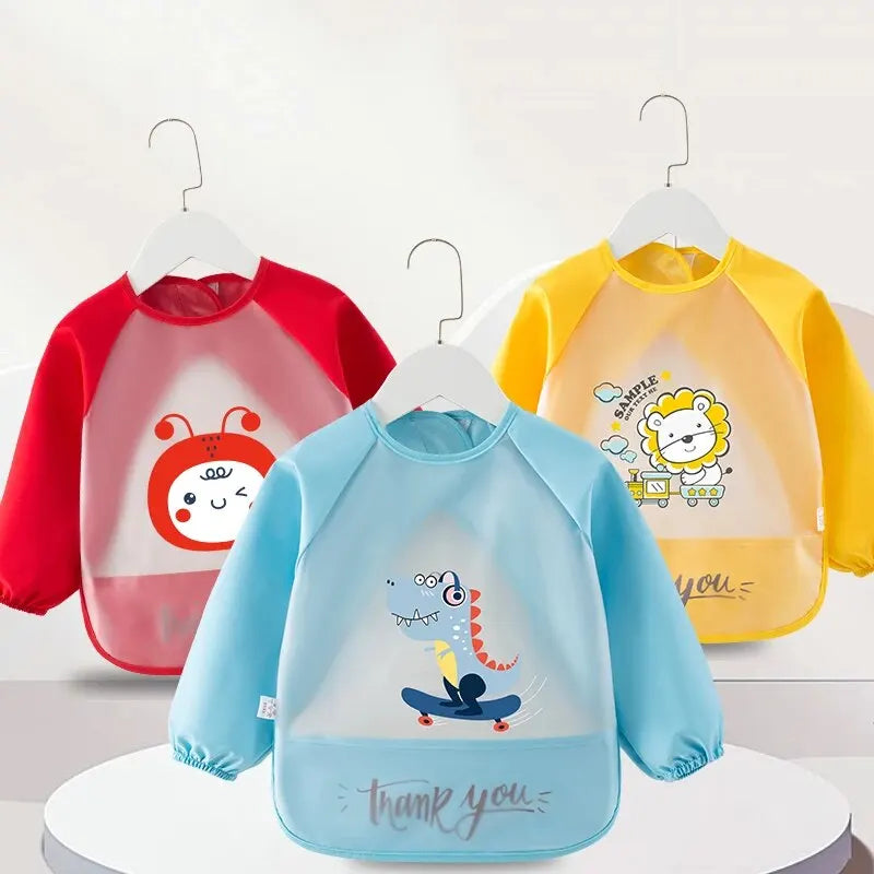 Baby Food Overalls Waterproof Children's Bibs Boys And Girls Drool Towel Four Seasons Long Sleeve No-Wash Apron