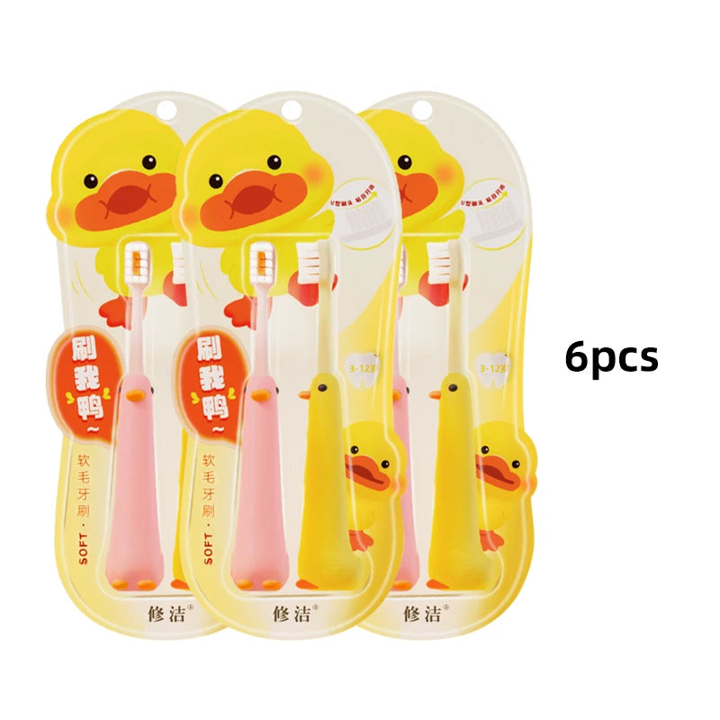 2/4/6/8pcs Cute Duck Children Toothbrushes 0.12mm High-Density Soft-Bristled Tooth Brush Non-Slip Tothbrush For Kids Aged 3-12