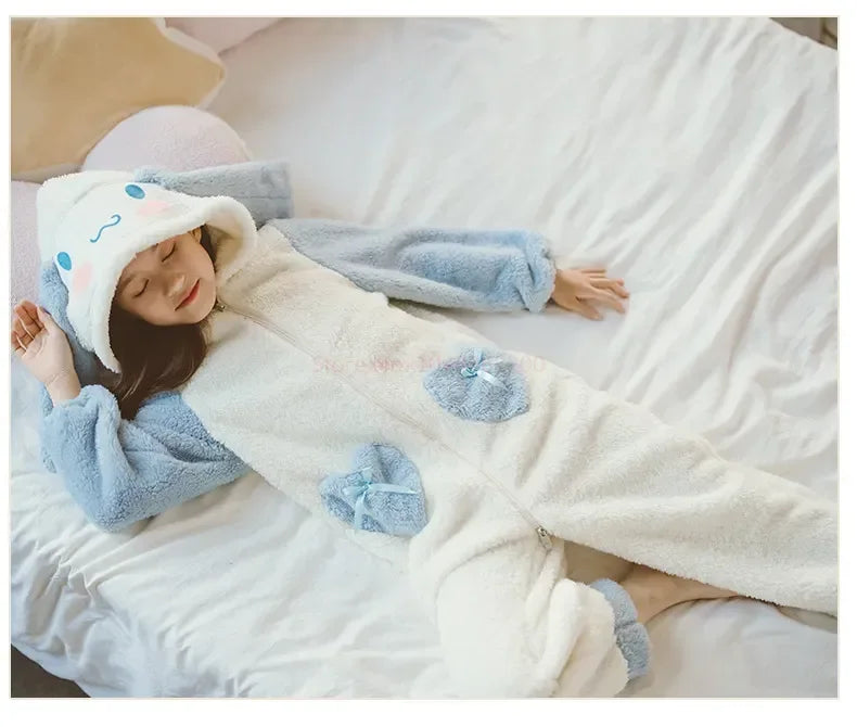 Sanrioed Plush Anime Cinnamoroll Winter Flannel Kids Rompers Girl Boy Toddler Jumpsuit Infant Clothes Pyjamas Kid Overalls Gift