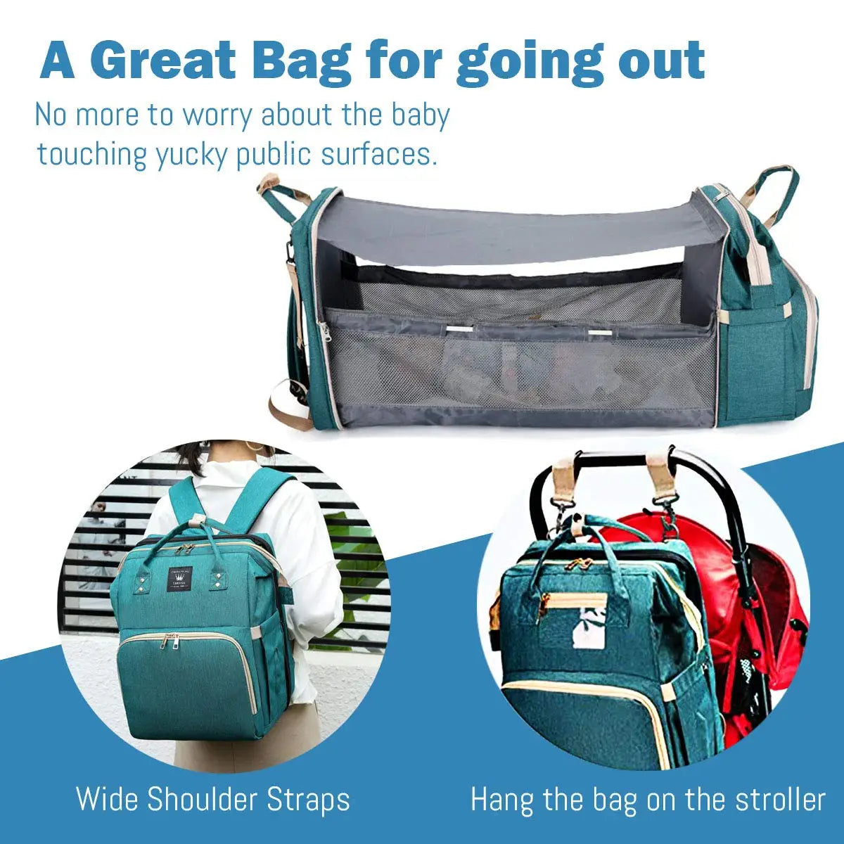 3 In 1 Diaper Bag Backpack Foldable Baby Bed Waterproof Travel Bag with USB Charge Diaper Bag Backpack with Changing Bed 3 types
