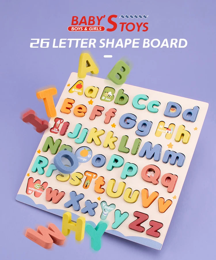 Wooden Educational Abc Puzzle Upper Case and Lower Case Letters for Birthday Gifts Boys Girls Family Game Children Preschoolers