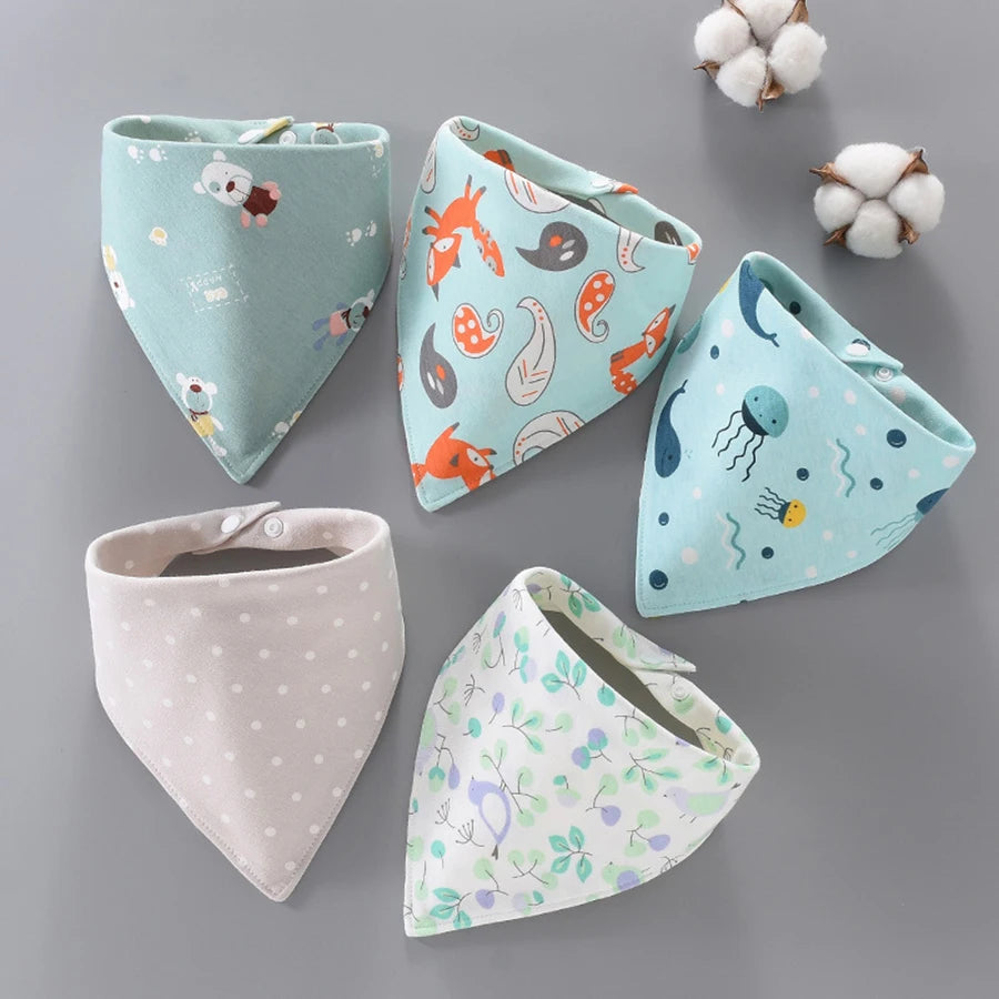 5pcs Pure Cotton Bandana Waterproof Bibs Baby Saliva Towel Triangle Scarf Newborn Boys Girls Absorbent Cloth Bib Saliva Scarf