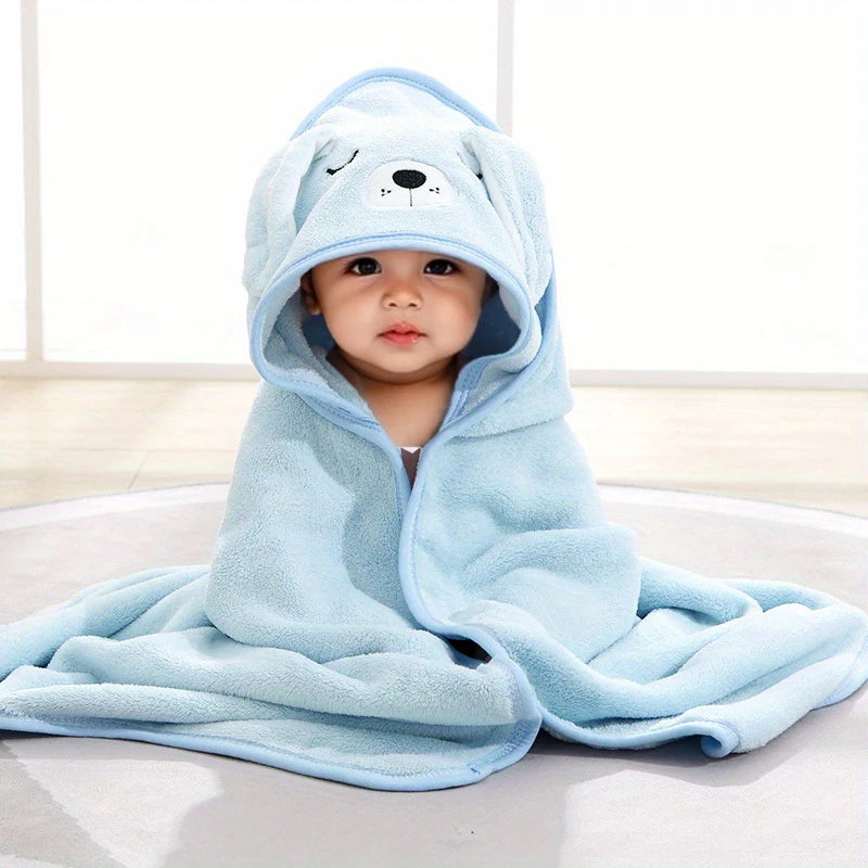 1 pack of baby bath towel cartoon plain baby blanket, bathroom supplies, polyester fiber bathrobe with strong water absorption,