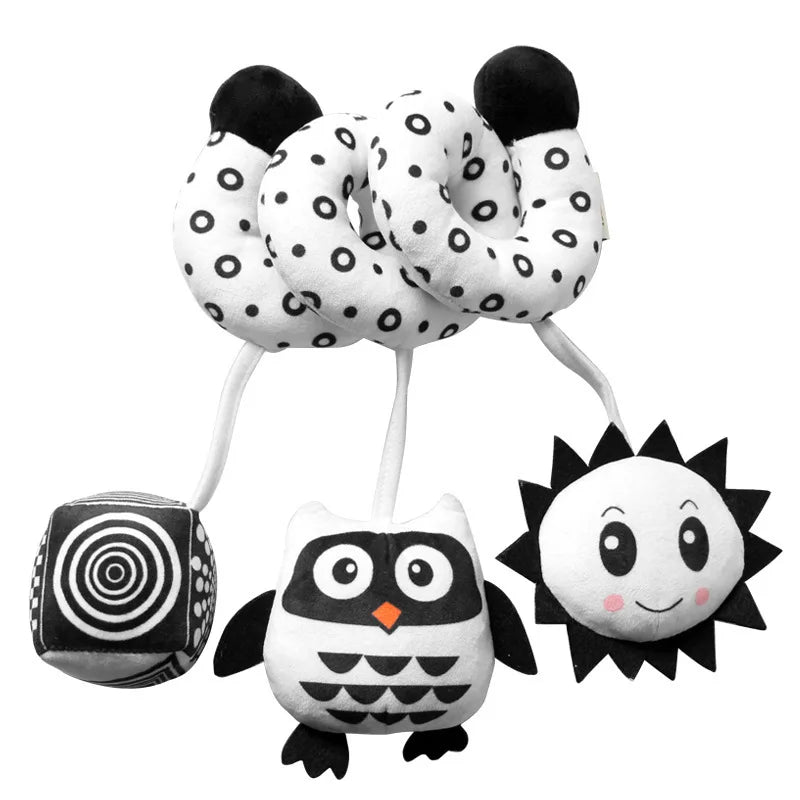Newborns Spiral Hanging Activity Stroller Toy Baby Carseat Toy Black & White Lion Koala Rattle for Crib Mobile Sensory Toy Gift