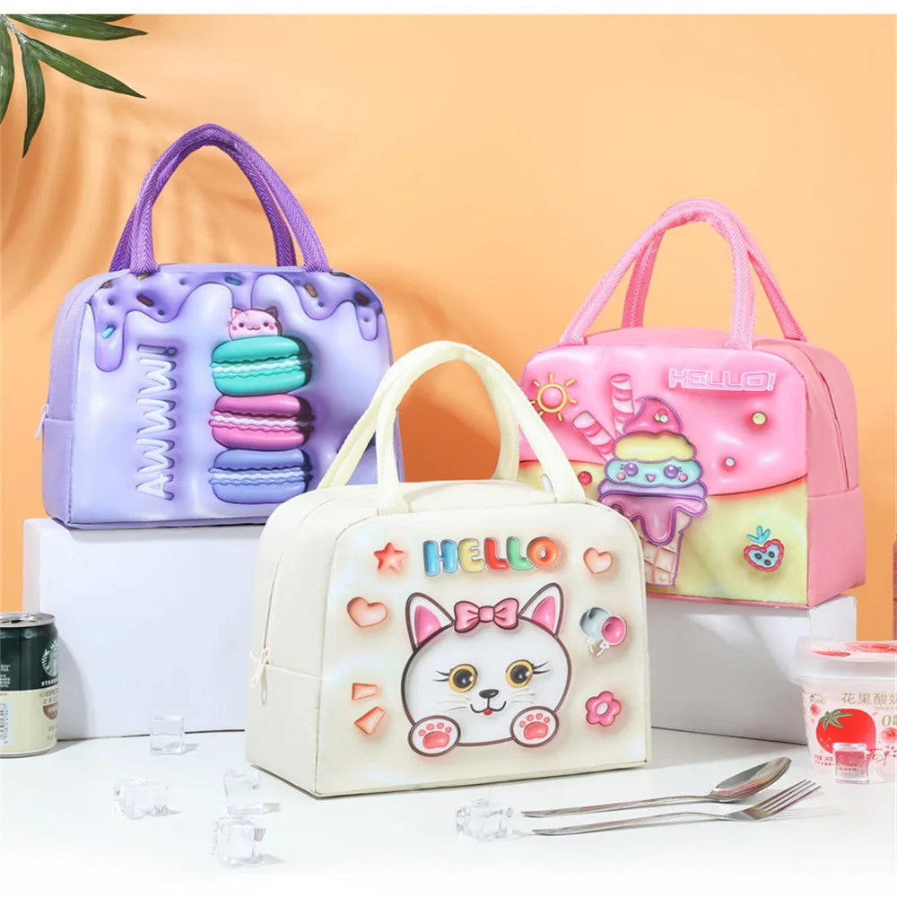 Kids Lunch Bag For School Portable Thermal Bag Children Cartoon Insulated Lunch Bag Cooler Bento Pouch Dinner Picnic Handbags