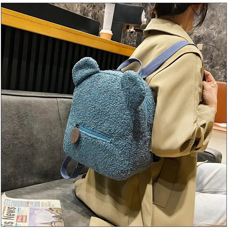 Cute Bear Ear Plush Backpack for Kids Adult Lamb Fleece Shoulder Bag High-capacity Korean Parent-Child Bags Boys Girls Backpacks