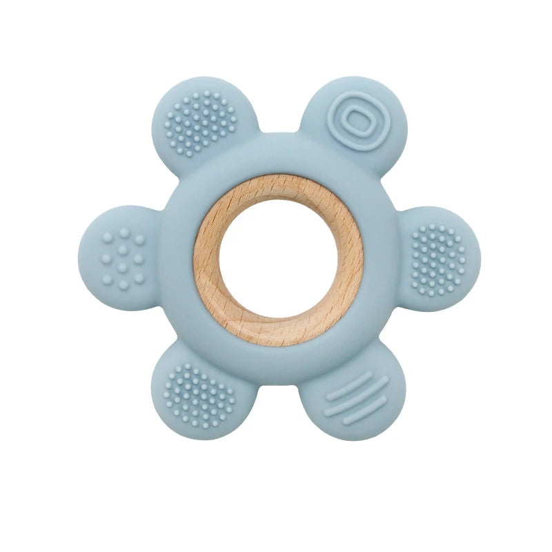 new Baby rudder shape silicone teether Food Grade Safe Teether with wooden ring Toy Teething gift