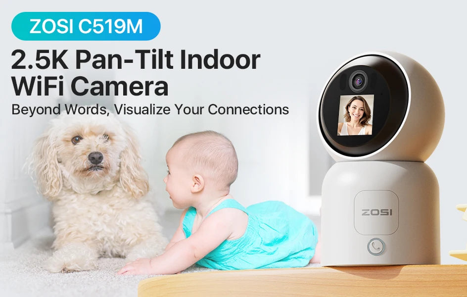 ZOSI C519M 4MP HD Indoor Baby Monitor 1.44 Inch Screen 2.4G/5G WiFi Video Call Auto Tracking Wireless IP Smart Surveillance Cam