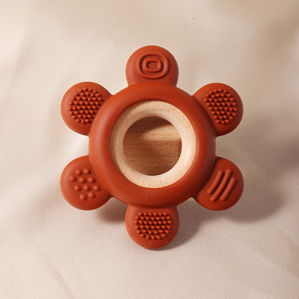 new Baby rudder shape silicone teether Food Grade Safe Teether with wooden ring Toy Teething gift