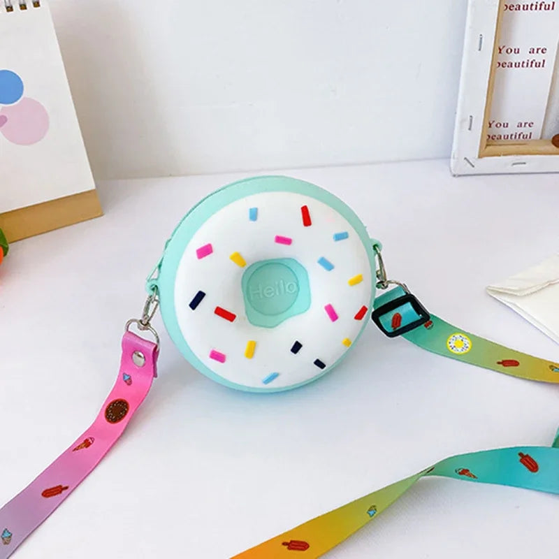 Round Donut Crossbody Bag Child Child Girl Children Shoulder Bag Adjustable Strap Vacation Travel Rainbow Printed Pocket Package