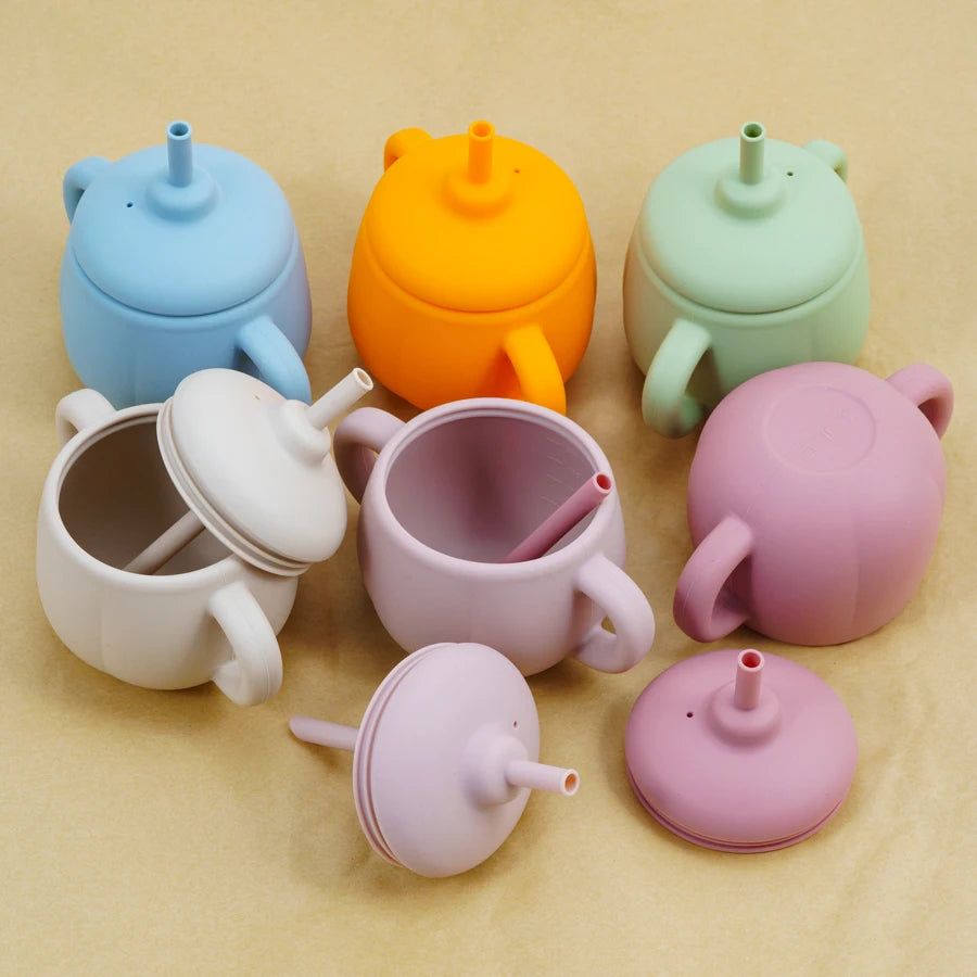 1PCS Baby Silicone Straw Cup BPA Free Portable Storage Snack Container Feeding Cup Kids Learning Drink Cup Water Bottle