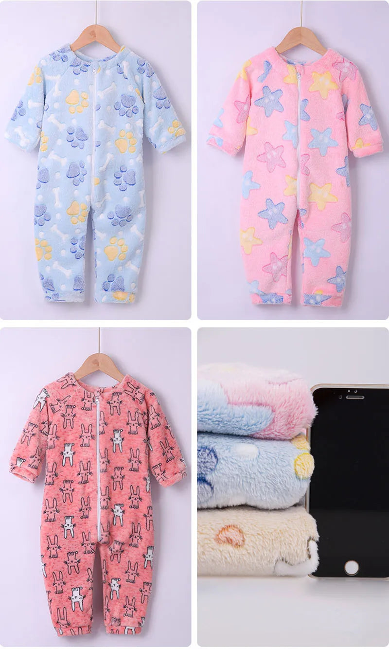 Kids Onesie Boys Girls Long Sleeve Flannel Pajamas Children Winter Cartoon Pyjama Baby Sleepwear 1-4 Years Sleeping Bag