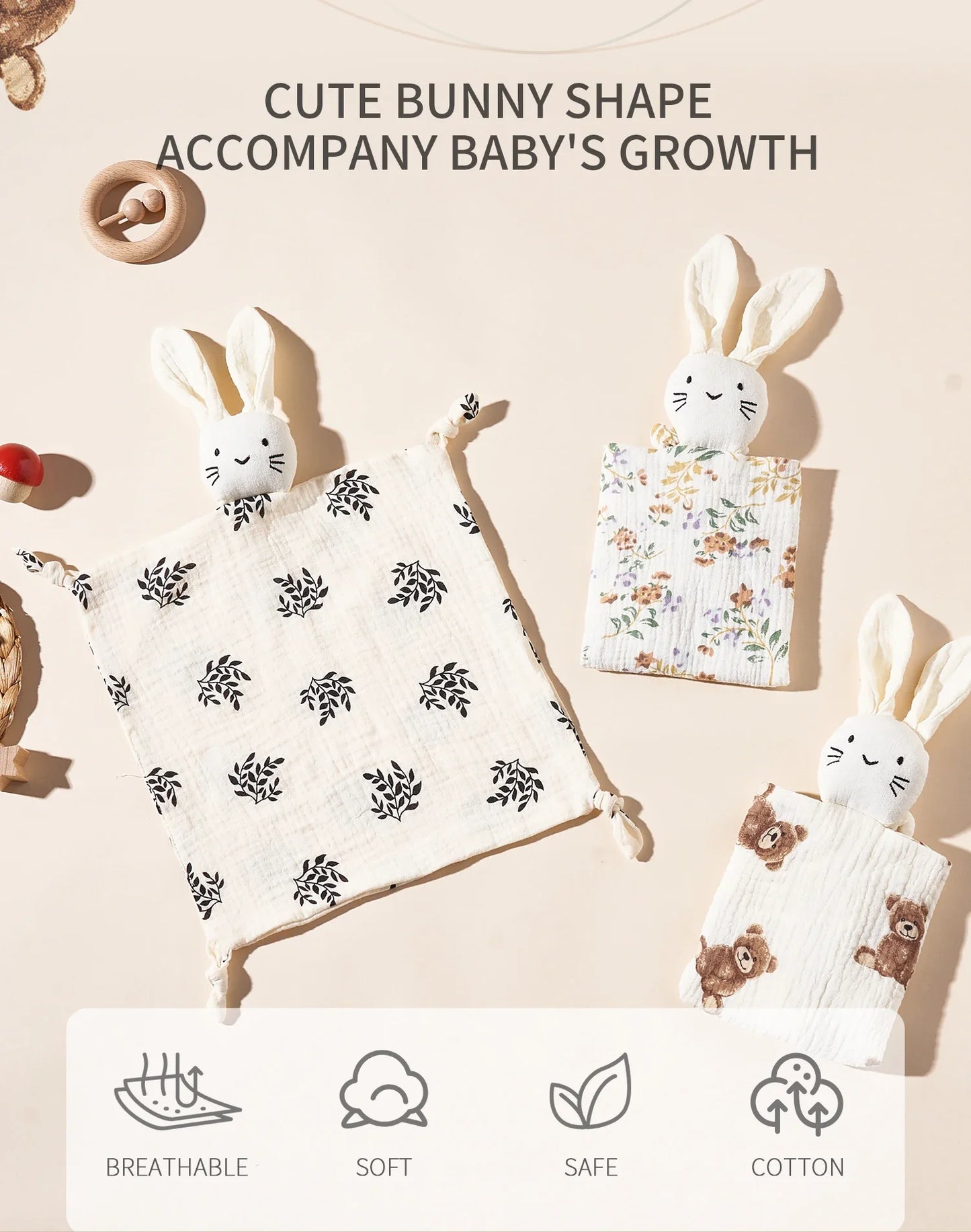 Muslin Baby Comfort Towel Cotton Comforter Blanket Soft Newborn Sleeping Dolls Kid Sleep Toy Soothe Appease Towel Bib