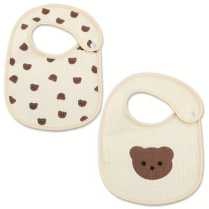 2pcs Newborn Baby Cotton Gauze Bibs Waterproof Infant Boys Girls Burp Cloths Printing Scarf Toddler Saliva Towel Feeding Stuff
