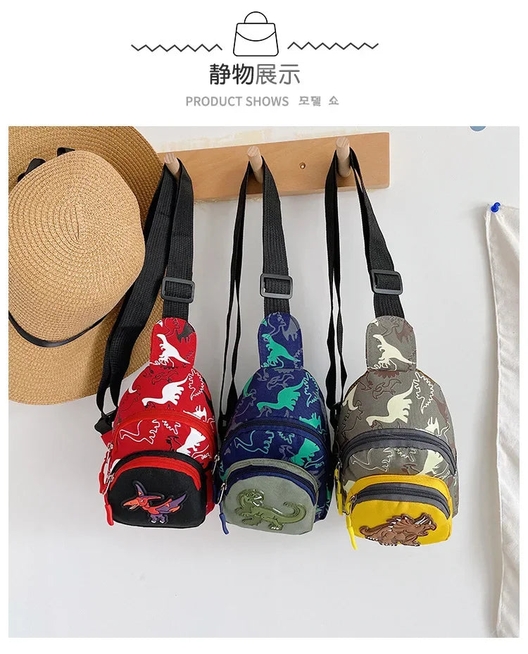 Kids Waist Bags Cartoon Dinosaur Print Outdoor Travel High Capacity Crossbody Zipper Bag Girl Boy Gift Children Chest Pouch Pack