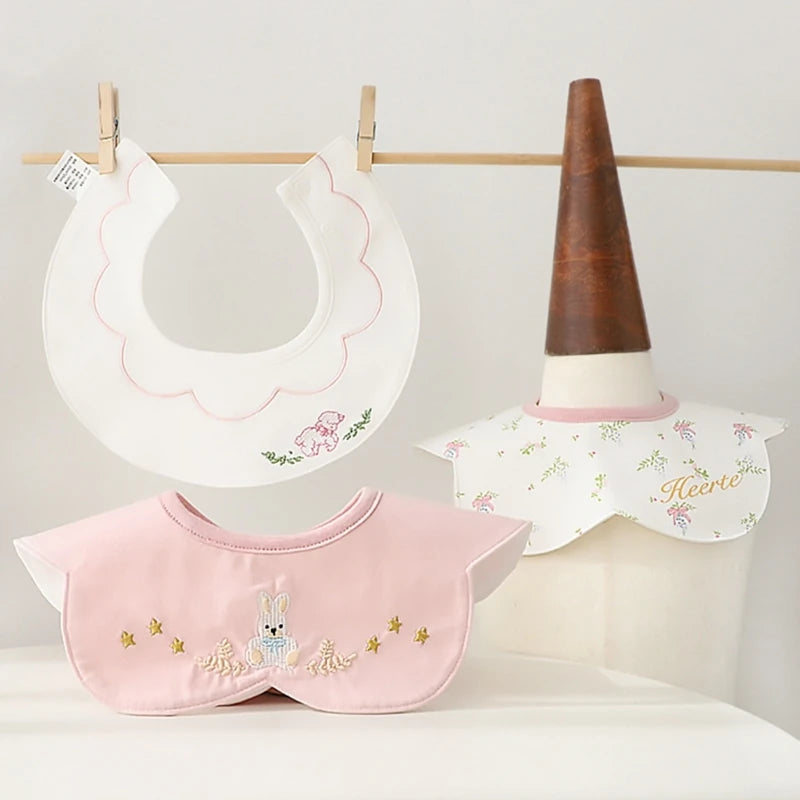 3Pcs Set Japanese Style Infant Toddlers Baby Bibs Cotton Cartoon Embroidery Newborn Burp Cloths Boys Girls Saliva Towel