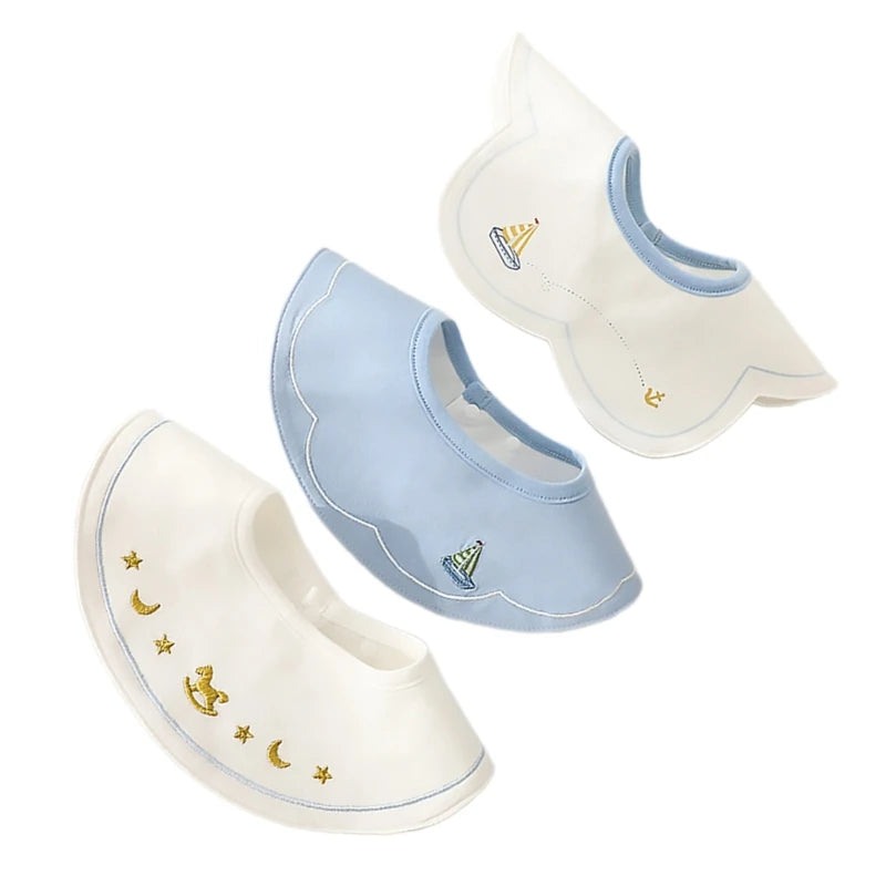 3Pcs Set Japanese Style Infant Toddlers Baby Bibs Cotton Cartoon Embroidery Newborn Burp Cloths Boys Girls Saliva Towel