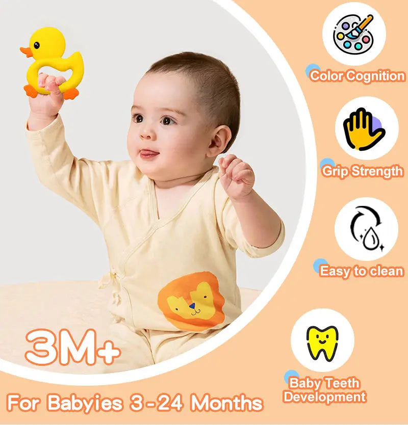Food Grade Soft Silicone Infant Cartoon Duck Teether Sensory Teething Toys for Newborn Molar Nursing Baby Accessories BPA Free