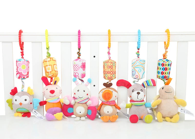 Baby Hanging Rattles Soft Sensory Learning Toy Plush Animals Stroller Infant Car Bed Crib Travel Activity for Babies Toddlers