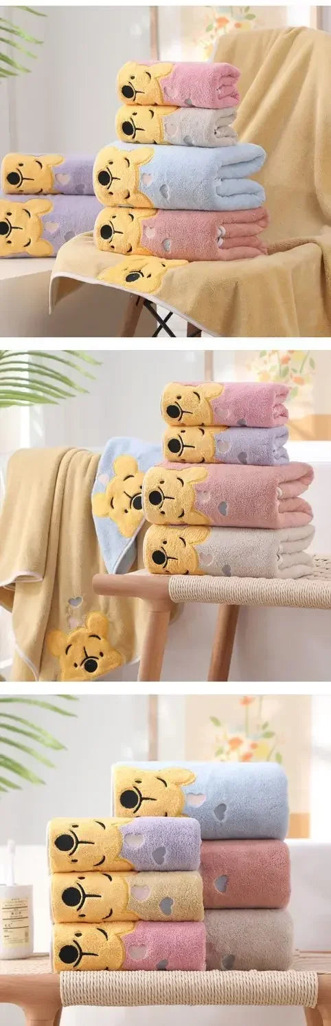 35x75cm/70x140cm Winnie Bear Towel Bath Towel Soft and Absorbent Coral Velvet Towel Home Wash Towel Children's Cartoon Bath Towe