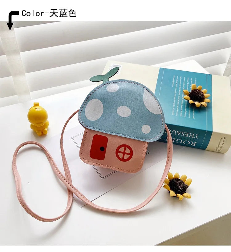 New Kids Messenger Bag Cute Cartoon Mushroom House Styling Coin Purse for Baby Girls Fashion Princess Shoulder Bag Girls Gifts