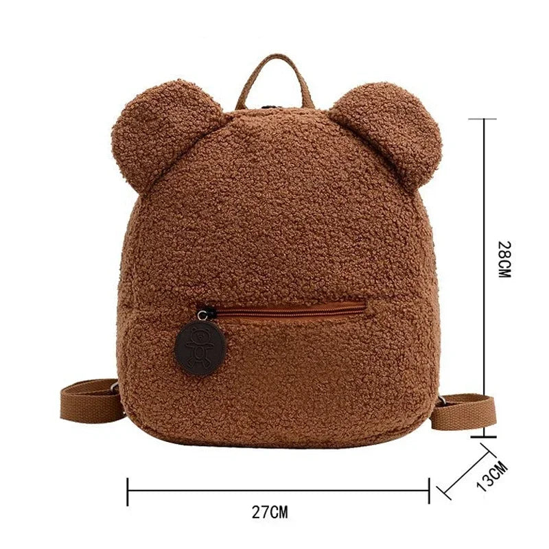 Cute Bear Ear Plush Backpack for Kids Adult Lamb Fleece Shoulder Bag High-capacity Korean Parent-Child Bags Boys Girls Backpacks
