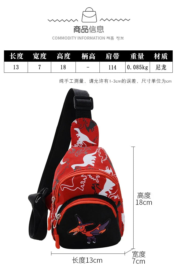 Kids Waist Bags Cartoon Dinosaur Print Outdoor Travel High Capacity Crossbody Zipper Bag Girl Boy Gift Children Chest Pouch Pack