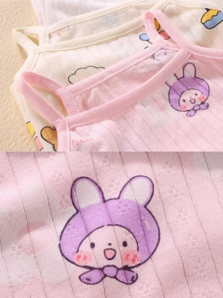 Summer Camisole Sling Tops+Shorts 2-Piece Set Girl's Soft Cotton Pajamas Fashion Cartoon Print Kids Home Clothes Casual Suit New