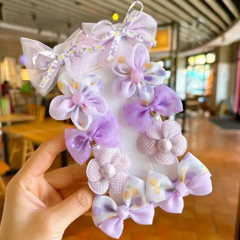 10Pcs/Set Cute Bows Baby Hairclips Lace Flower Children Girls Hairpins Hairdresses Baby BB Clip Gifts