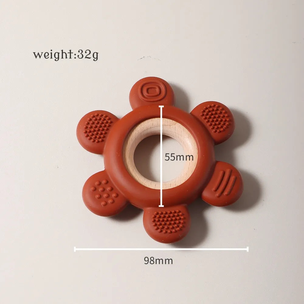 new Baby rudder shape silicone teether Food Grade Safe Teether with wooden ring Toy Teething gift