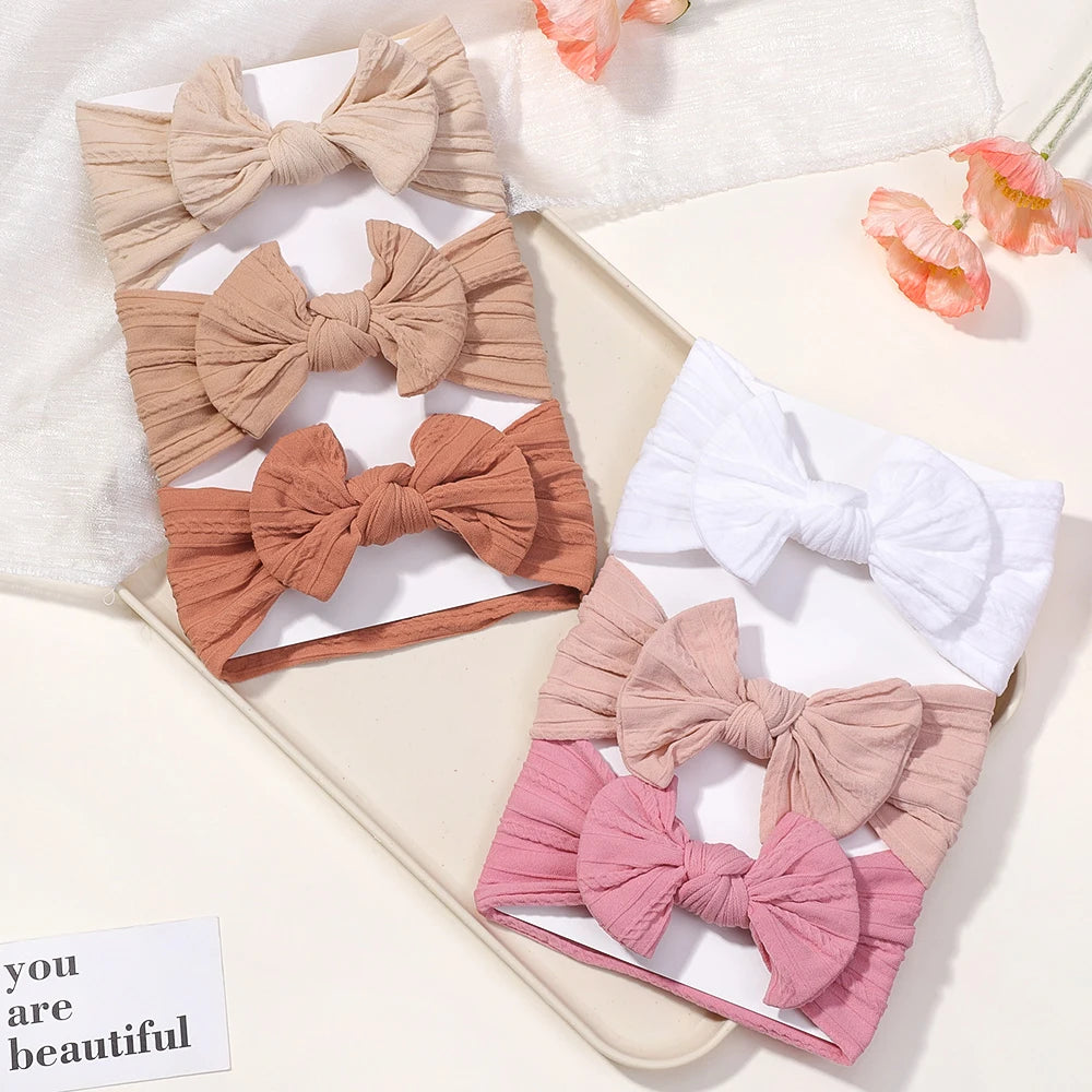 3Pcs Solid Color Baby Headband Bow Children Hair Band Elastic Nylon Newborn Headbands Soft Turban Headwrap Kid Hair Accessories