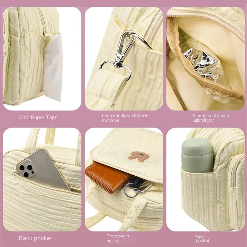 Baby Diaper Bags Maternity Mommy Bag Portable Multi-function Large Capacity Quilted Mom Travel Tote Bottle Storage with Pendant