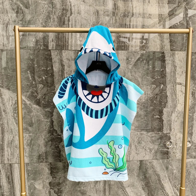 80-130cm Kids Hooded Bath Beach Poncho Towels Baby Quick Dry Bathrobe Child Cartoon Poncho Towels Microfiber Swim Cover-ups
