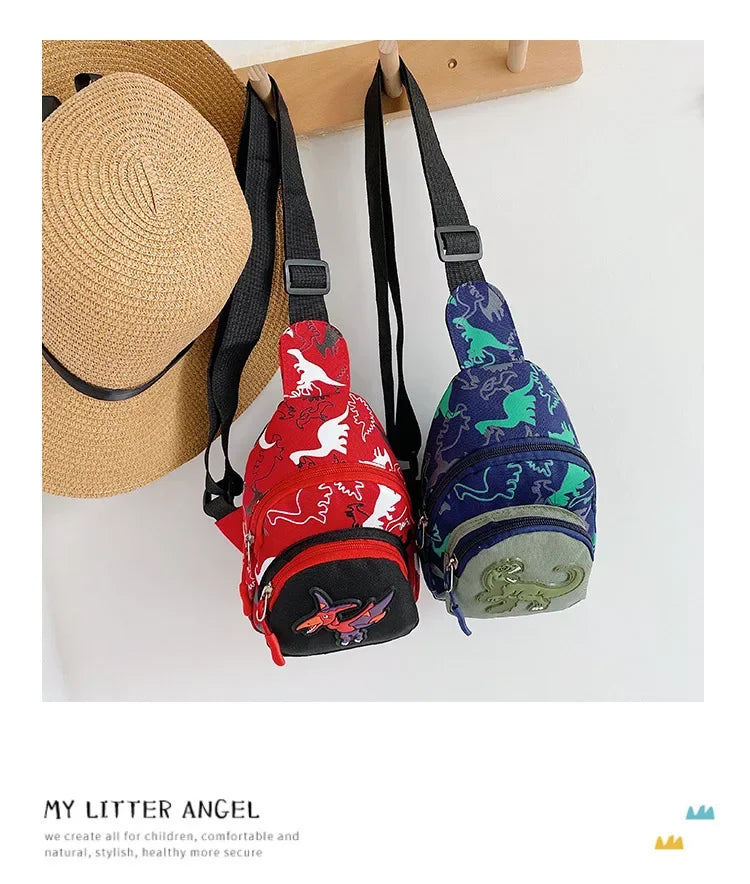 Kids Waist Bags Cartoon Dinosaur Print Outdoor Travel High Capacity Crossbody Zipper Bag Girl Boy Gift Children Chest Pouch Pack